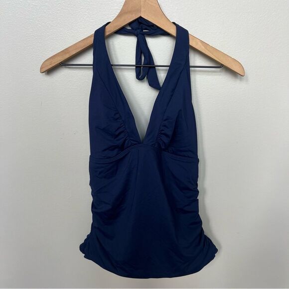 Athleta Shirrendipity Tankini Halter Top Navy Swimsuit Top Size Medium Tall - Picture 3 of 10